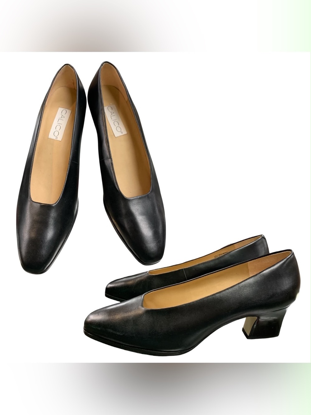 CALICO Black Low Block Heel Pumps S9